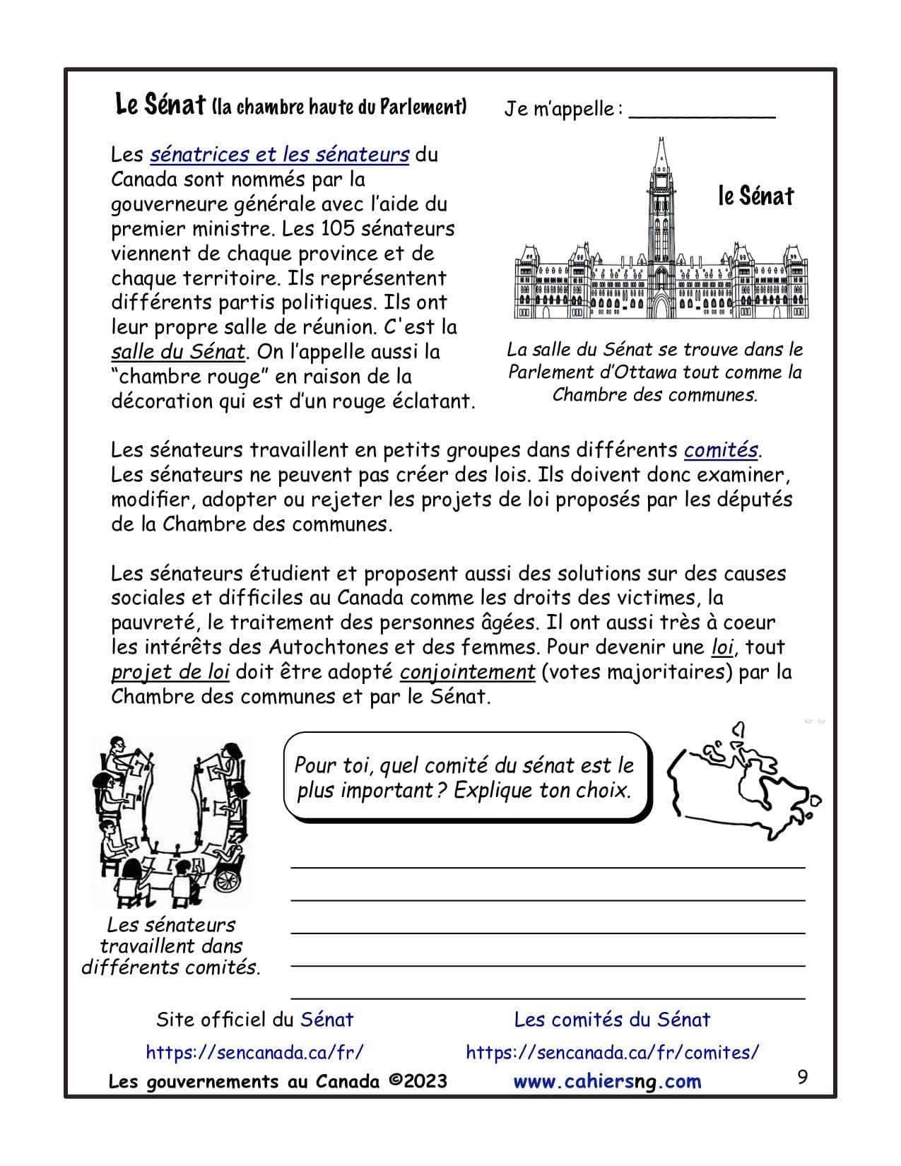Gouvernements au Canada (5e/6e) - Le sénat