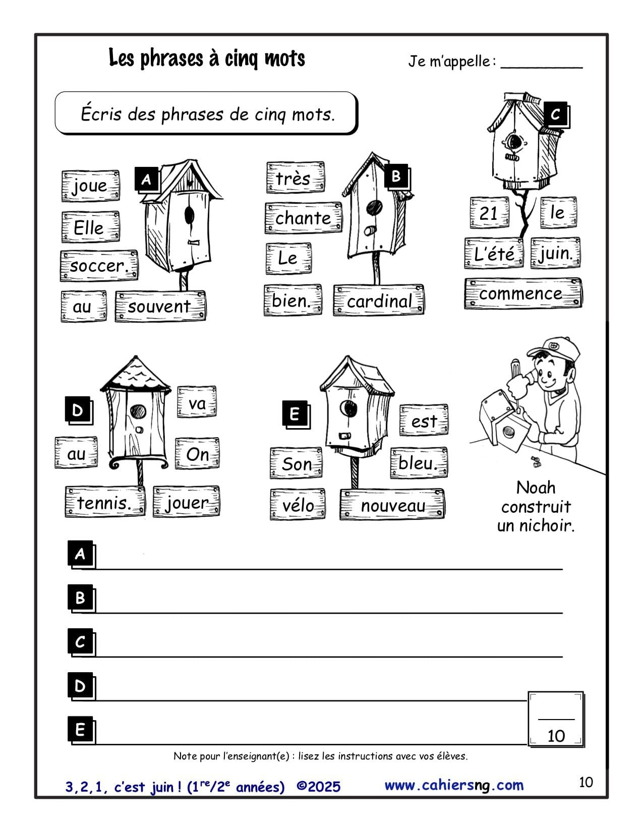3, 2, 1, c’est juin ! – 1re/2e années - Les 5 phrases