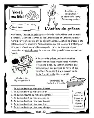 L'Action de Grâces (2e/3e années)