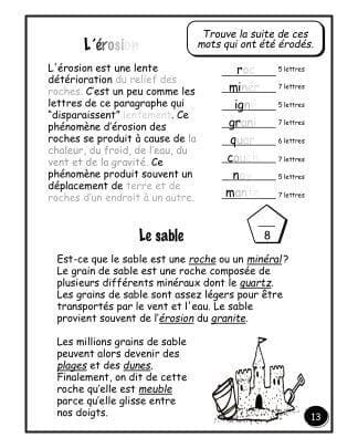 Les roches et les minéraux - (4e/5e) - L'érosion