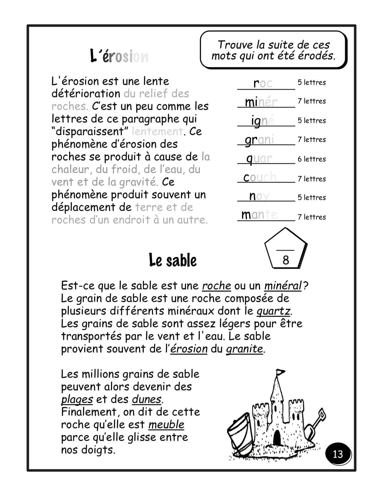 Les roches et les minéraux - (4e/5e) - L'érosion