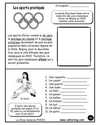 La Chine moderne (5e/6e) - Les sports pratiqués