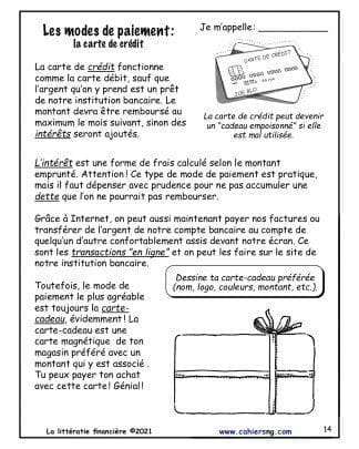 Littératie financière (5e/6e) - La carte de crédit