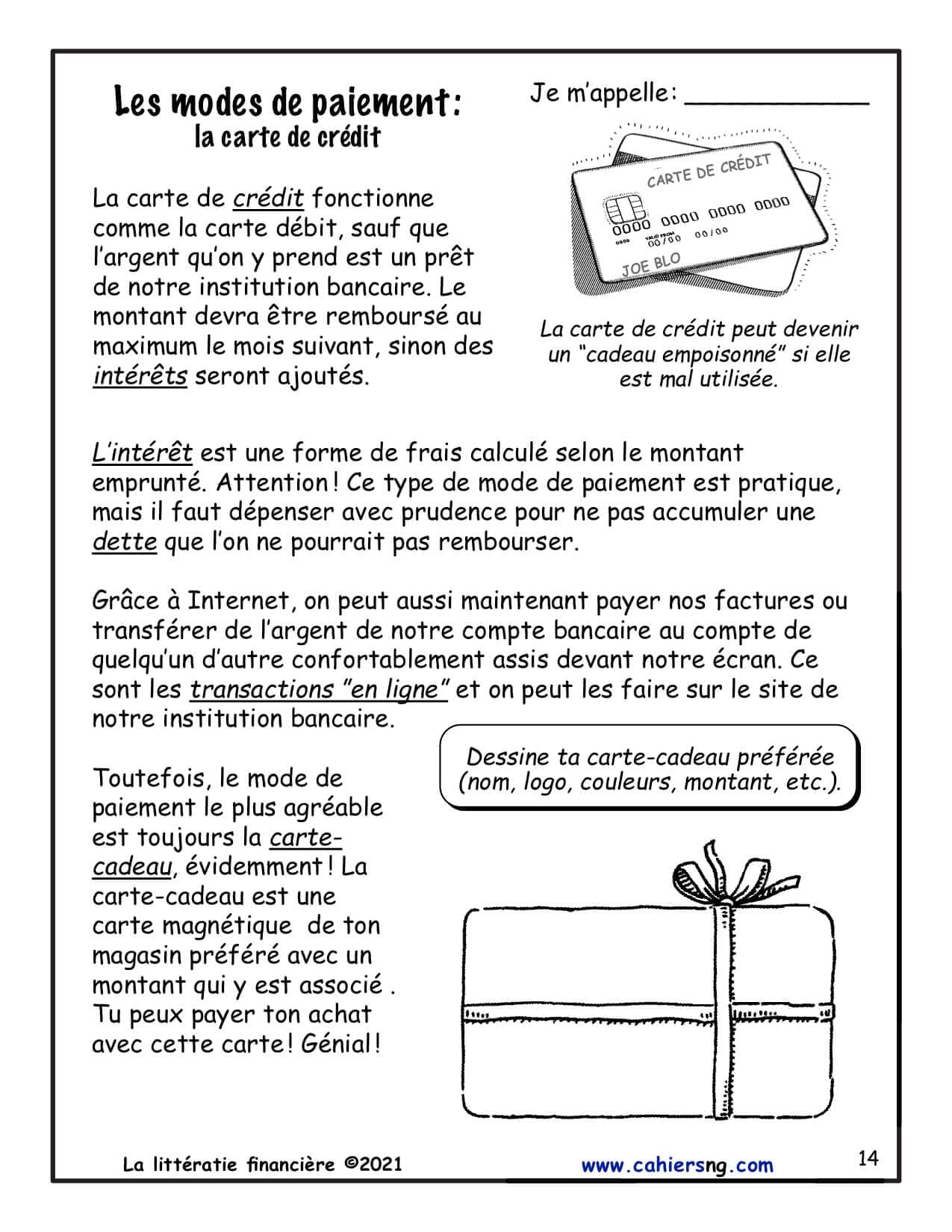 Littératie financière (5e/6e) - La carte de crédit