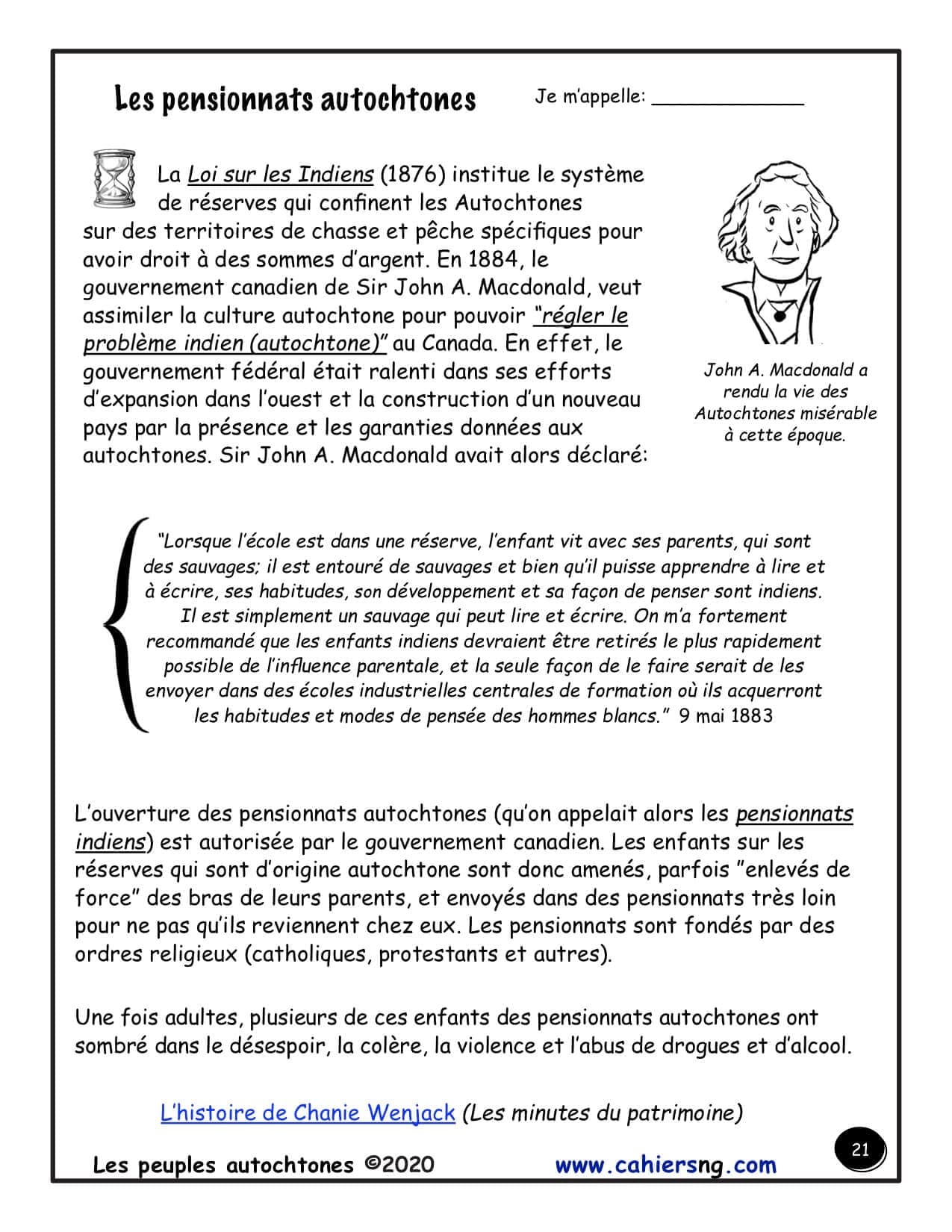Les Premières Nations (5e/6e) - Les pensionnats autochtones