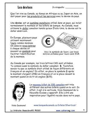 Littératie financière (7e/8e) - Les devises