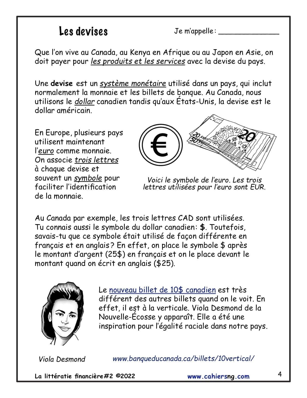Littératie financière (7e/8e) - Les devises