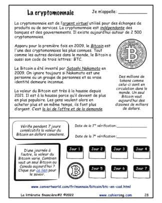La littératie financière (7e/8e) - Le Bitcoin
