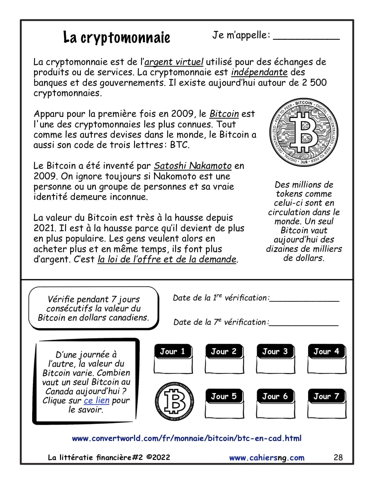 La littératie financière (7e/8e) - Le Bitcoin