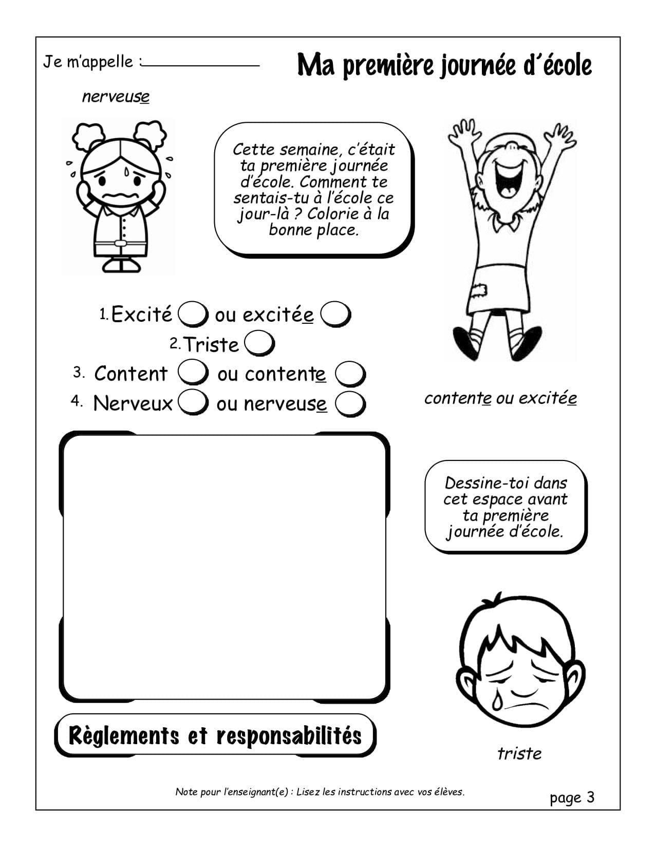 Les règlements et les responsabilités - 1re journée d'école