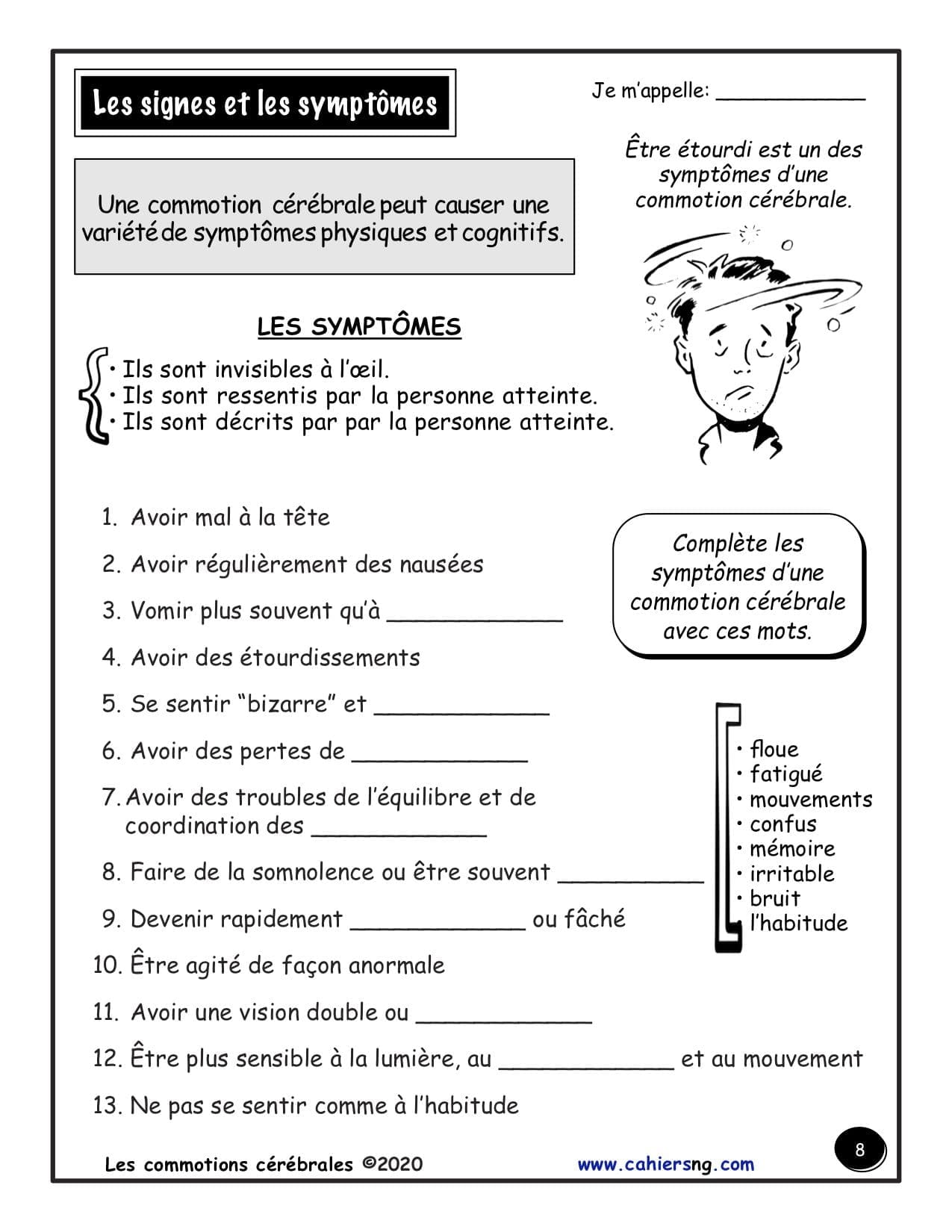 Les commotions cérébrales (7e/8e) - Symptômes