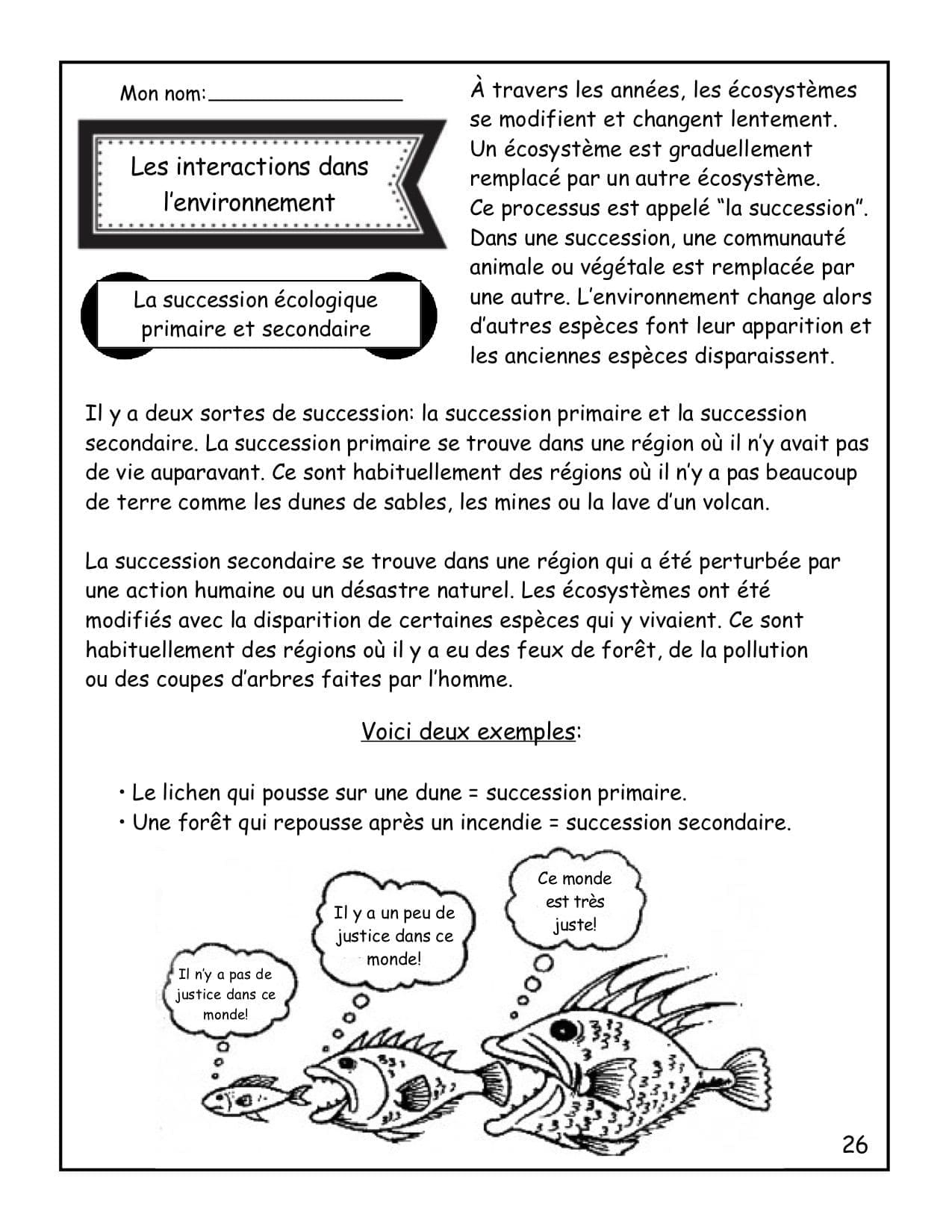 Les interactions dans l'environnement (7e) - Les successions