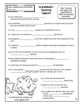 Les ressources naturelles (7e) - Les adjectifs