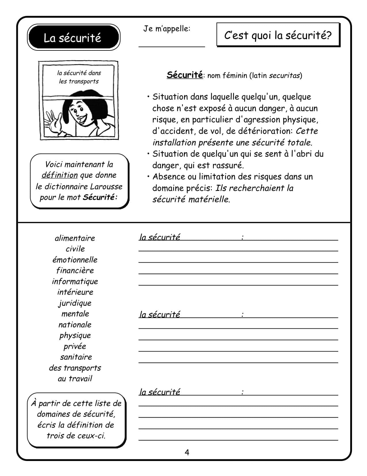 Carnet de santé (8e) - La sécurité