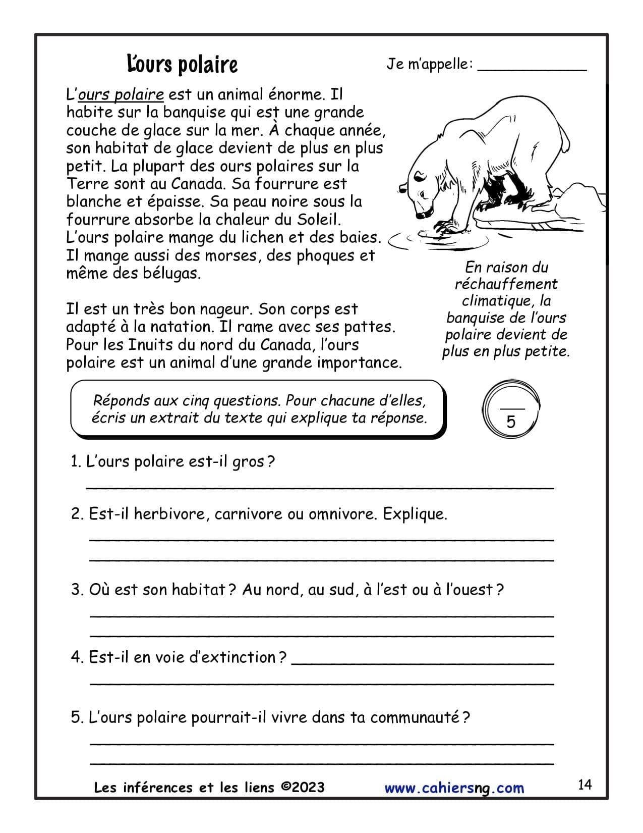 Les inférences - Les animaux du Canada - L'ours polaire